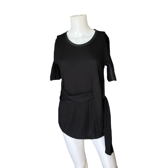 3.1 Phillip Lim Tops - 3.1 Phillip Lim Short Sleeve Ribbed Tie Front Shirt Black Womens Size Medium